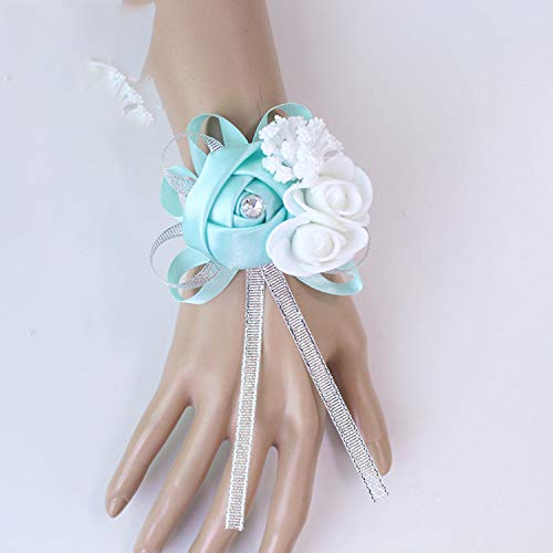 Pulsera de flores de arte con flores artificiales en la muñeca para damas de honor para el matrimonio, nupcial, flor de la mano, color burdeos