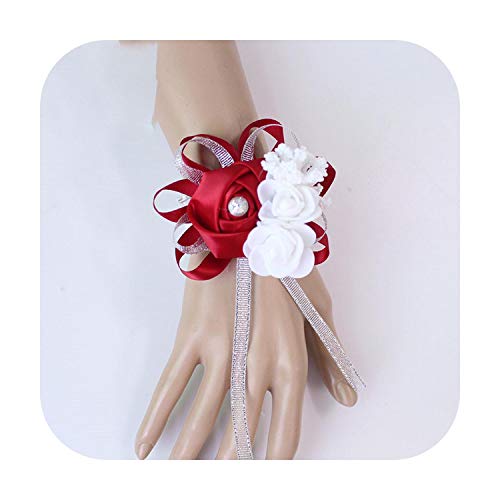 Pulsera de flores de arte con flores artificiales en la muñeca para damas de honor para el matrimonio, nupcial, flor de la mano, color burdeos