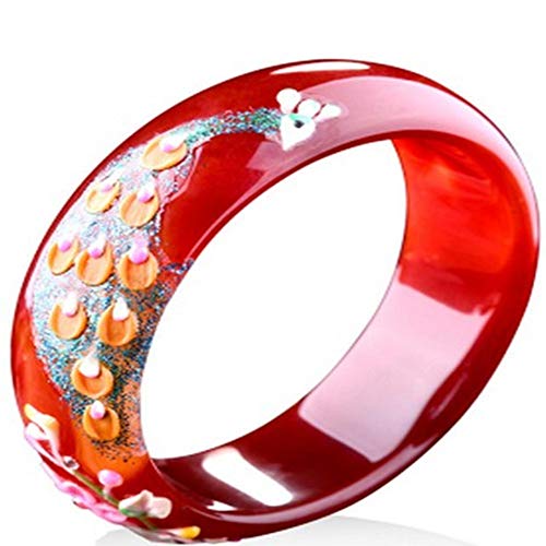 Pulsera De Jade Natural Brazalete De áGata Roja Pintado Manual Catenaria Mano Mujeres,56-58mm