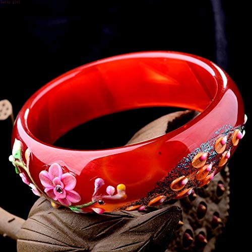 Pulsera De Jade Natural Brazalete De áGata Roja Pintado Manual Catenaria Mano Mujeres,56-58mm
