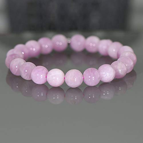 Pulsera de kunzita de 8 mm, pulsera elástica de kunzite rosa, pulsera de cristal de kunzita rosa, pulsera de kunzite AAA, joyería de curación emocional, regalo