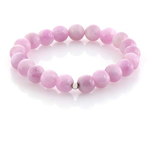 Pulsera de kunzita de 8 mm, pulsera elástica de kunzite rosa, pulsera de cristal de kunzita rosa, pulsera de kunzite AAA, joyería de curación emocional, regalo