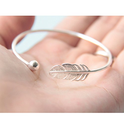 Pulsera de plata de ley 925 con diseño de hoja, estilo boho, para mujer