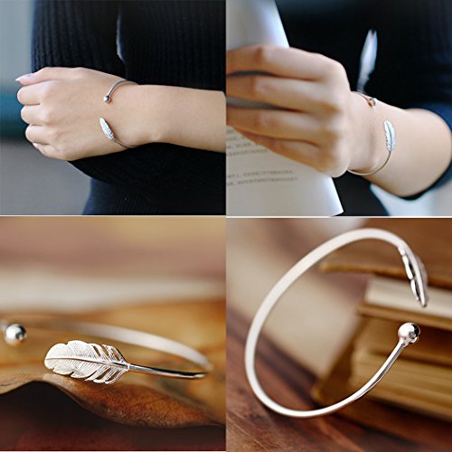 Pulsera de plata de ley 925 con diseño de hoja, estilo boho, para mujer