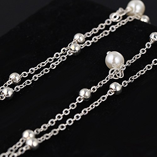 Pulsera de tobillo para mujer de Quanjucheer, para verano, playa, tobillera, Aleación, plata, 7.87" + 2.76"