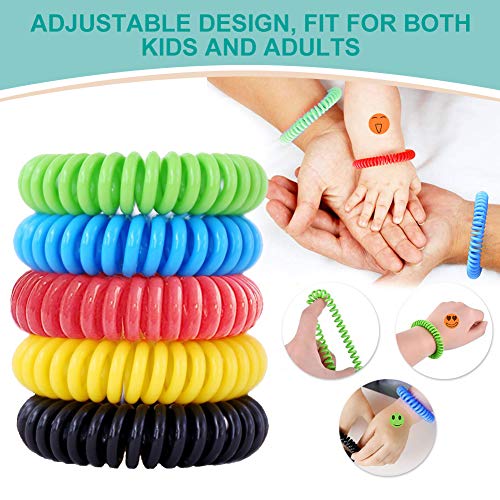 Pulsera Mosquitos,Pulseras Repelente de Mosquitos,Pulsera Antimosquitos, impermeables sin Deet Paquete de 10 para adultos y niños con 12 adhesivos repelentes de mosquitos