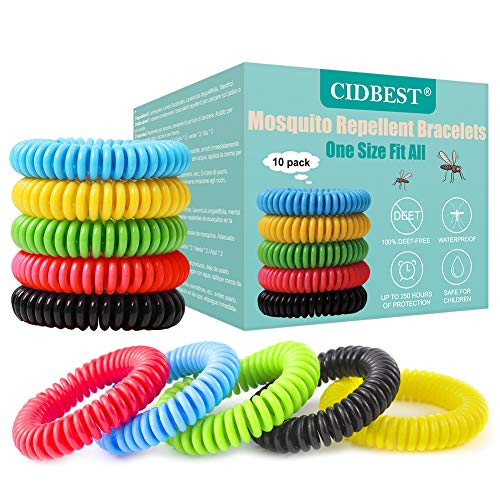 Pulsera Mosquitos,Pulseras Repelente de Mosquitos,Pulsera Antimosquitos, impermeables sin Deet Paquete de 10 para adultos y niños con 12 adhesivos repelentes de mosquitos