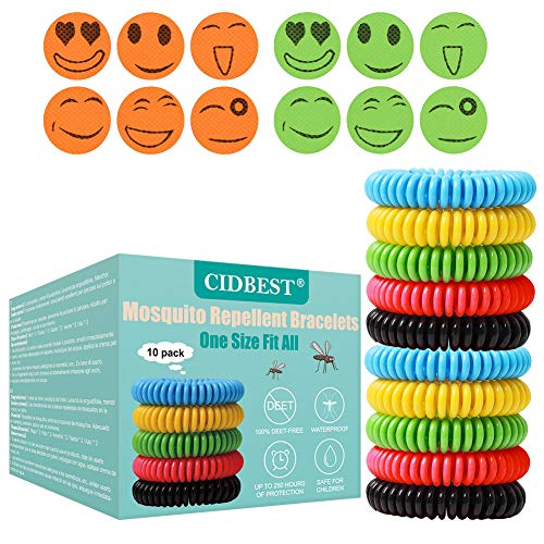 Pulsera Mosquitos,Pulseras Repelente de Mosquitos,Pulsera Antimosquitos, impermeables sin Deet Paquete de 10 para adultos y niños con 12 adhesivos repelentes de mosquitos