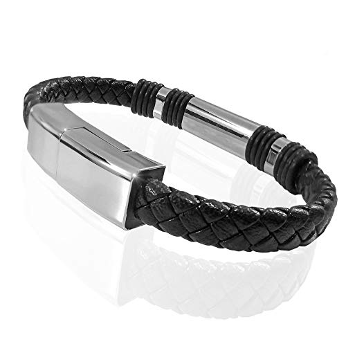 Pulsera USB con cable de carga de piel trenzada, pulsera de carga USB, transmisión de datos, disponible con tres tipos de conectores, idea regalo tecnológico . UNISEX
