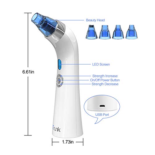 Puntos Negros Limpiador,Limpiador de Poros para comedones extractor puntos negros con 4 Sondas Multifuncionales,Aspirador Facial Recargable con Pantalla LED(Blanco)