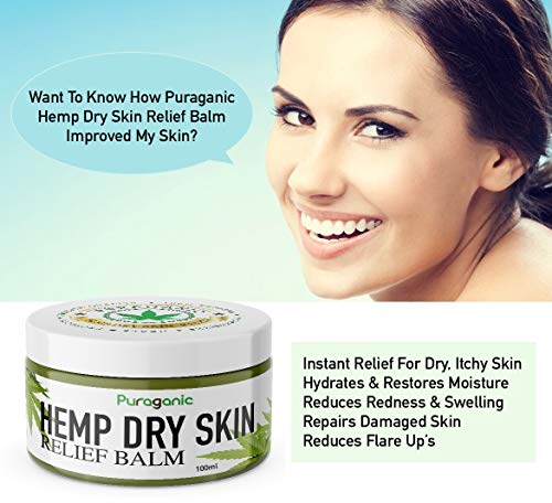 Puraganic Bálsamo de Cáñamo Para la Piel Seca | Biológico, con Extractos Naturales Para Pieles Irritadas, Psoriasis e Eczema, Calmante, Para la Picazón, Reduce Cicatrices y Estrías, Antienvejecimiento