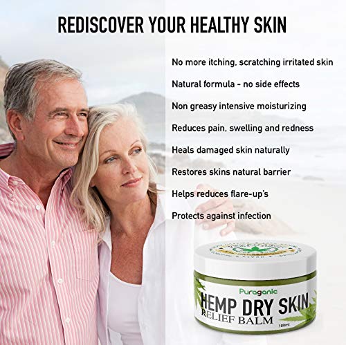 Puraganic Bálsamo de Cáñamo Para la Piel Seca | Biológico, con Extractos Naturales Para Pieles Irritadas, Psoriasis e Eczema, Calmante, Para la Picazón, Reduce Cicatrices y Estrías, Antienvejecimiento