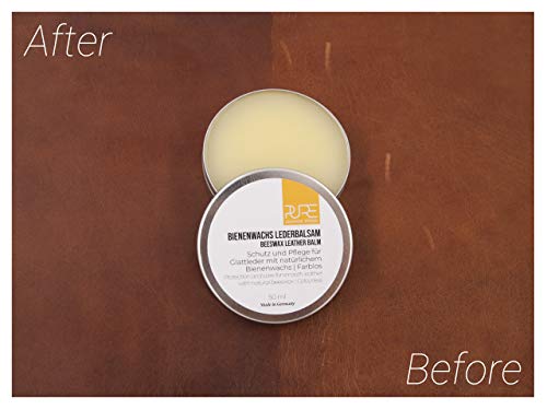 PURE Leather Studio Crema para Piel y Cuero 50ml a Base de Cera de Abeja I Bálsamo reparador incoloro I Impregna y Protege - Made in Germany