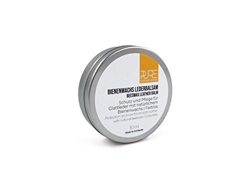 PURE Leather Studio Crema para Piel y Cuero 50ml a Base de Cera de Abeja I Bálsamo reparador incoloro I Impregna y Protege - Made in Germany