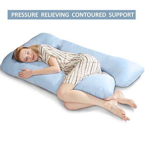 puredown® Almohada Embarazada en Forma de U Almohadas de Maternidad Cuerpo Completo - Almohada Azul U con Cremallera
