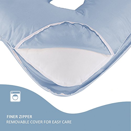 puredown® Almohada Embarazada en Forma de U Almohadas de Maternidad Cuerpo Completo - Almohada Azul U con Cremallera