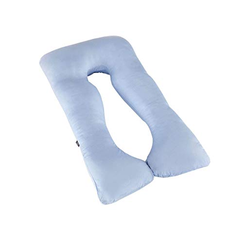 puredown® Almohada Embarazada en Forma de U Almohadas de Maternidad Cuerpo Completo - Almohada Azul U con Cremallera