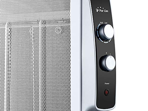 PURLINE Calefactor Radiador Eléctrico Bajo Consumo con Panel de Mica hasta 1500W, Termostato Regulable, Rápido Calentamiento permitiendo un Aumento de Temperatura prácticamente inmediato
