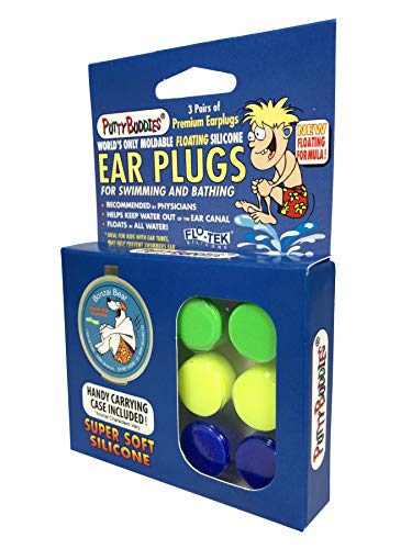 Putty Buddies Tapones flotantes de oídos para para Nadar y bañarse (inventados por un médico y Bloque de Agua) (3 Pares) Un tamaño Verde y Amarillo