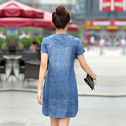 PYLOVER Vestidos de mezclilla para mujer de verano, talla grande, manga corta, suelta, ropa casual de vaquero, Primavera-Verano, Niñas, color Azul claro, tamaño 5XL