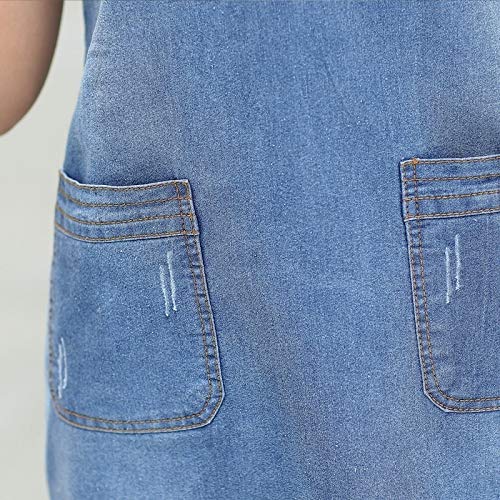PYLOVER Vestidos de mezclilla para mujer de verano, talla grande, manga corta, suelta, ropa casual de vaquero, Primavera-Verano, Niñas, color Azul claro, tamaño 5XL