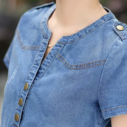 PYLOVER Vestidos de mezclilla para mujer de verano, talla grande, manga corta, suelta, ropa casual de vaquero, Primavera-Verano, Niñas, color Azul claro, tamaño 5XL
