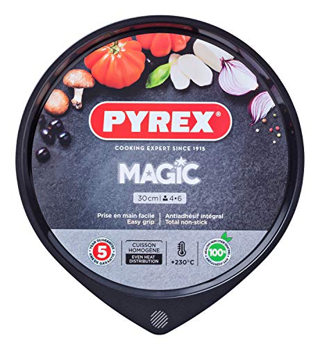 Pyrex Magic Bandeja De Horno para Pizza, Acero Inoxidable, Negro