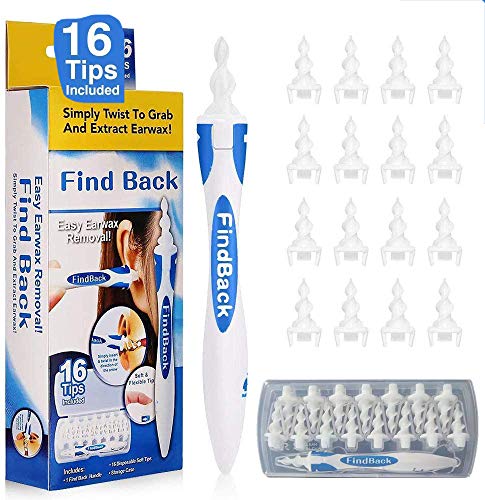 Q grips Cera Oidos,Limpiador de Oídos,Limpia Cera Oidos, Kit de limpieza Para Oídos, Sistema Espiral Inteligente, con Mango y 16 Puntas Lavables, Seguro y Suave, Adecuado para Niños y Adultos