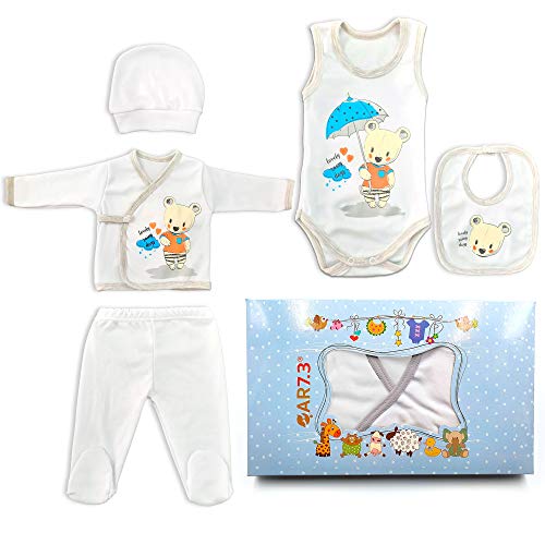 QAR7.3 Ropa Bebe Recien Nacido - 5 Piezas, Unisex, 0-3 Meses, Talla 56 - Blanco