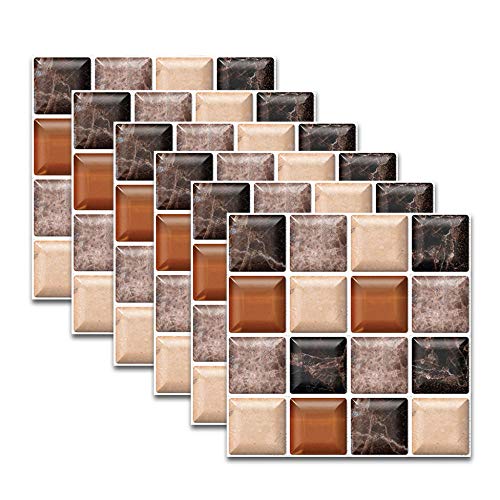 QAZN 30 PCS 8x8in / 20x20cm Adhesivo Autoadhesivo para Azulejos para Cocina Baño Splashback Papel de Contacto Pelar y Pegar Adhesivo Decorativo para Azulejos de Pared-Mosaico Negro marrón