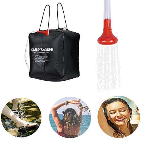 Qdreclod Bolsa de Ducha Solar, 40L Bolsa de Ducha de Viaje Solar Portátil Agua Caliente con 45°C Manguera Extraíble Cabezal de Ducha Intercambiable Senderismo Exterior Bolsa de Baño para Escalar