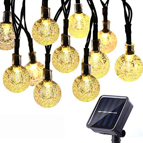 Qedertek Guirnaldas Luces Exterior Solar, Cadena de Bola Cristal Luz para Exterior, 9M 50 LED, Guirnalda Luminosa Impermeable, Luces Decoración para Jardín, Casa, Bodas, Jardine (Blanco Calido)