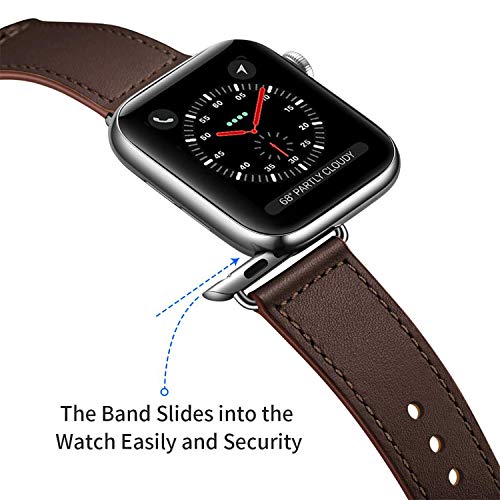 Qeei Compatible with Apple Watch Correa 42mm 44mm,Innovador Hebilla Piel Genuina Encubierto Hebilla Ensure Clean Fit Correa Replacment for iWatch Series 5 & 4 3/2/1,Chocolate Brown