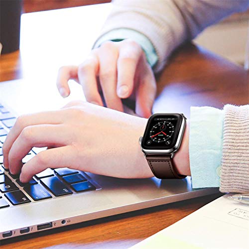 Qeei Compatible with Apple Watch Correa 42mm 44mm,Innovador Hebilla Piel Genuina Encubierto Hebilla Ensure Clean Fit Correa Replacment for iWatch Series 5 & 4 3/2/1,Chocolate Brown
