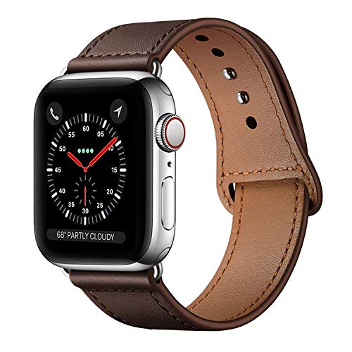 Qeei Compatible with Apple Watch Correa 42mm 44mm,Innovador Hebilla Piel Genuina Encubierto Hebilla Ensure Clean Fit Correa Replacment for iWatch Series 5 & 4 3/2/1,Chocolate Brown
