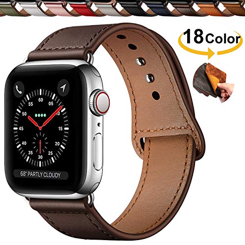 Qeei Compatible with Apple Watch Correa 42mm 44mm,Innovador Hebilla Piel Genuina Encubierto Hebilla Ensure Clean Fit Correa Replacment for iWatch Series 5 & 4 3/2/1,Chocolate Brown