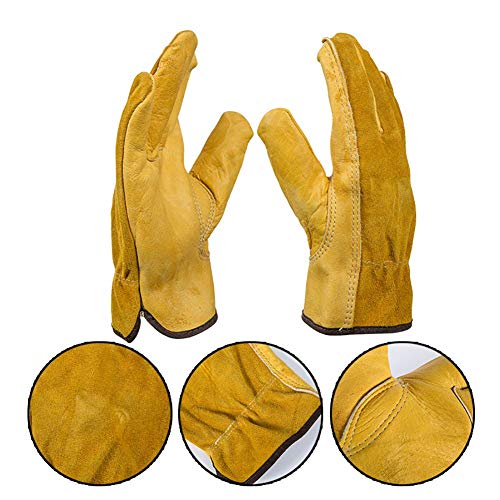 QEES YLST15 Guantes de jardín para hombre para poda de rosas, a prueba de espinas, guantes para plantar flores, de piel, L, amarillo, 0