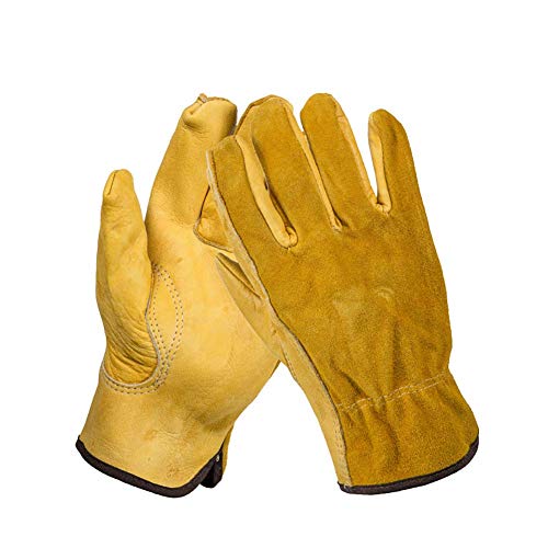 QEES YLST15 Guantes de jardín para hombre para poda de rosas, a prueba de espinas, guantes para plantar flores, de piel, L, amarillo, 0