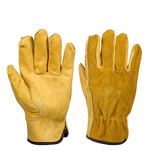 QEES YLST15 Guantes de jardín para hombre para poda de rosas, a prueba de espinas, guantes para plantar flores, de piel, L, amarillo, 0