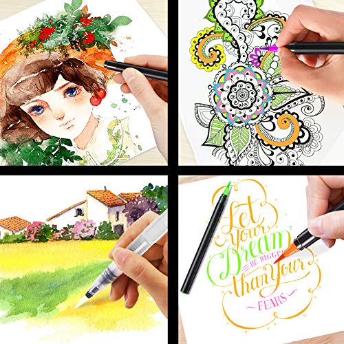 Qhui Rotuladores Punta Pincel 20 Colores y 1 Agua Pincel, Rotuladores Lettering con Punta suave y flexible, Rotuladores Acuarelables perfecto para Caligrafía, Manga, Bullet Journal y Coloreado