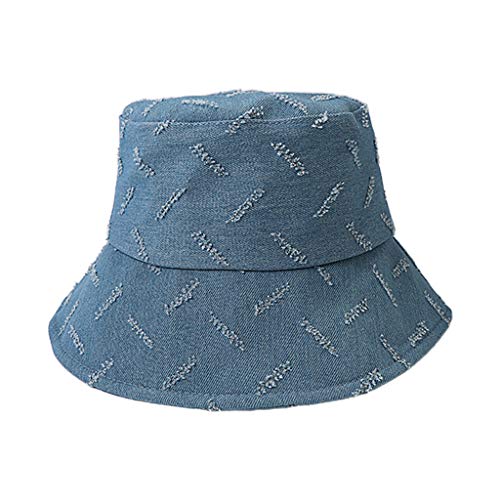 QIANGU Sombrero de Pescador, Sombrero de Cubo de Mezclilla Vintage para Mujer, Gorro de Pescador con protección Solar con Rayas de Cicatriz desgastadas, Azul Oscuro