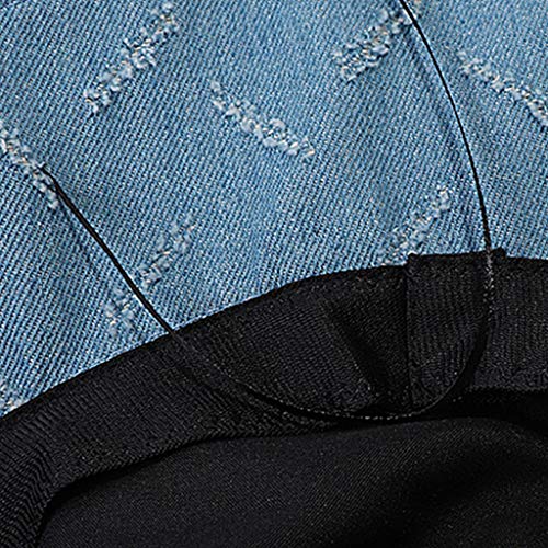 QIANGU Sombrero de Pescador, Sombrero de Cubo de Mezclilla Vintage para Mujer, Gorro de Pescador con protección Solar con Rayas de Cicatriz desgastadas, Azul Oscuro