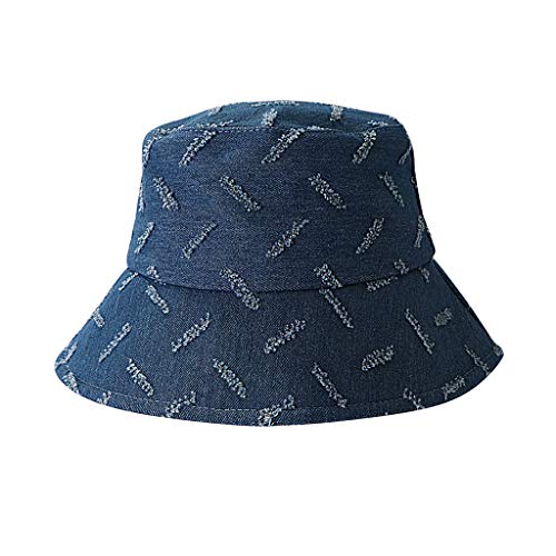 QIANGU Sombrero de Pescador, Sombrero de Cubo de Mezclilla Vintage para Mujer, Gorro de Pescador con protección Solar con Rayas de Cicatriz desgastadas, Azul Oscuro