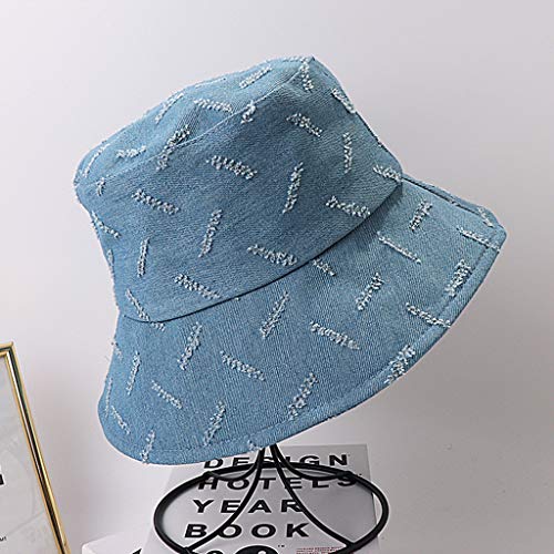 QIANGU Sombrero de Pescador, Sombrero de Cubo de Mezclilla Vintage para Mujer, Gorro de Pescador con protección Solar con Rayas de Cicatriz desgastadas, Azul Oscuro