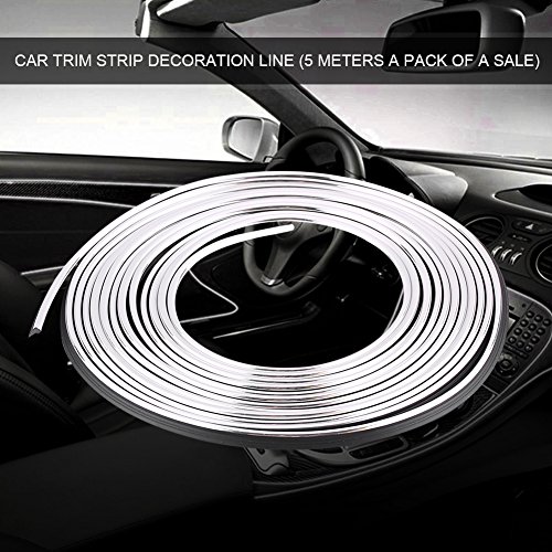Qiilu Tiras de molduras interiores del coche Panel de instrumentos de la puerta de ventilación Línea de decoración flexible de las ruedas del volante(plata)