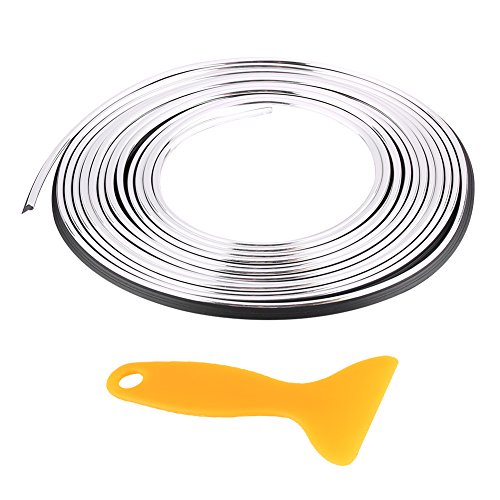 Qiilu Tiras de molduras interiores del coche Panel de instrumentos de la puerta de ventilación Línea de decoración flexible de las ruedas del volante(plata)