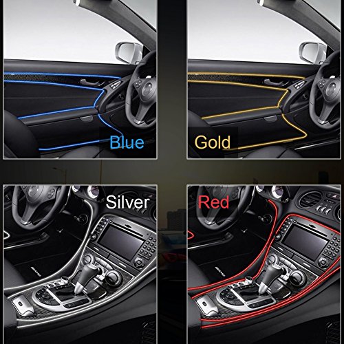 Qiilu Tiras de molduras interiores del coche Panel de instrumentos de la puerta de ventilación Línea de decoración flexible de las ruedas del volante(plata)