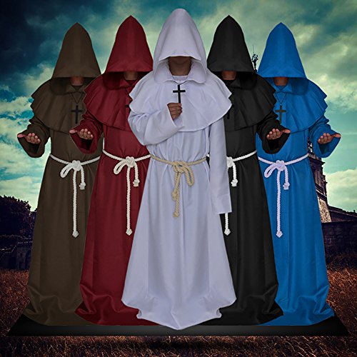 Qincos Traje Medieval Encapuchado Disfraz de Monje Medieval Sacerdote con Cruz para Halloween Carnaval