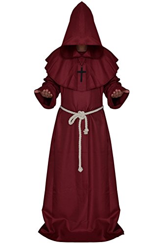 Qincos Traje Medieval Encapuchado Disfraz de Monje Medieval Sacerdote con Cruz para Halloween Carnaval