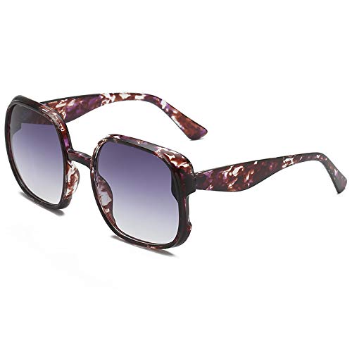 QINGZHOU Gafas De Sol,Gafas De Sol Cuadradas Grandes Retro Para Hombres Y Mujeres, Gafas De Sol Graduadas De Tendencia, Gafas De Cara Redonda, Marco Floral Gris Degradado